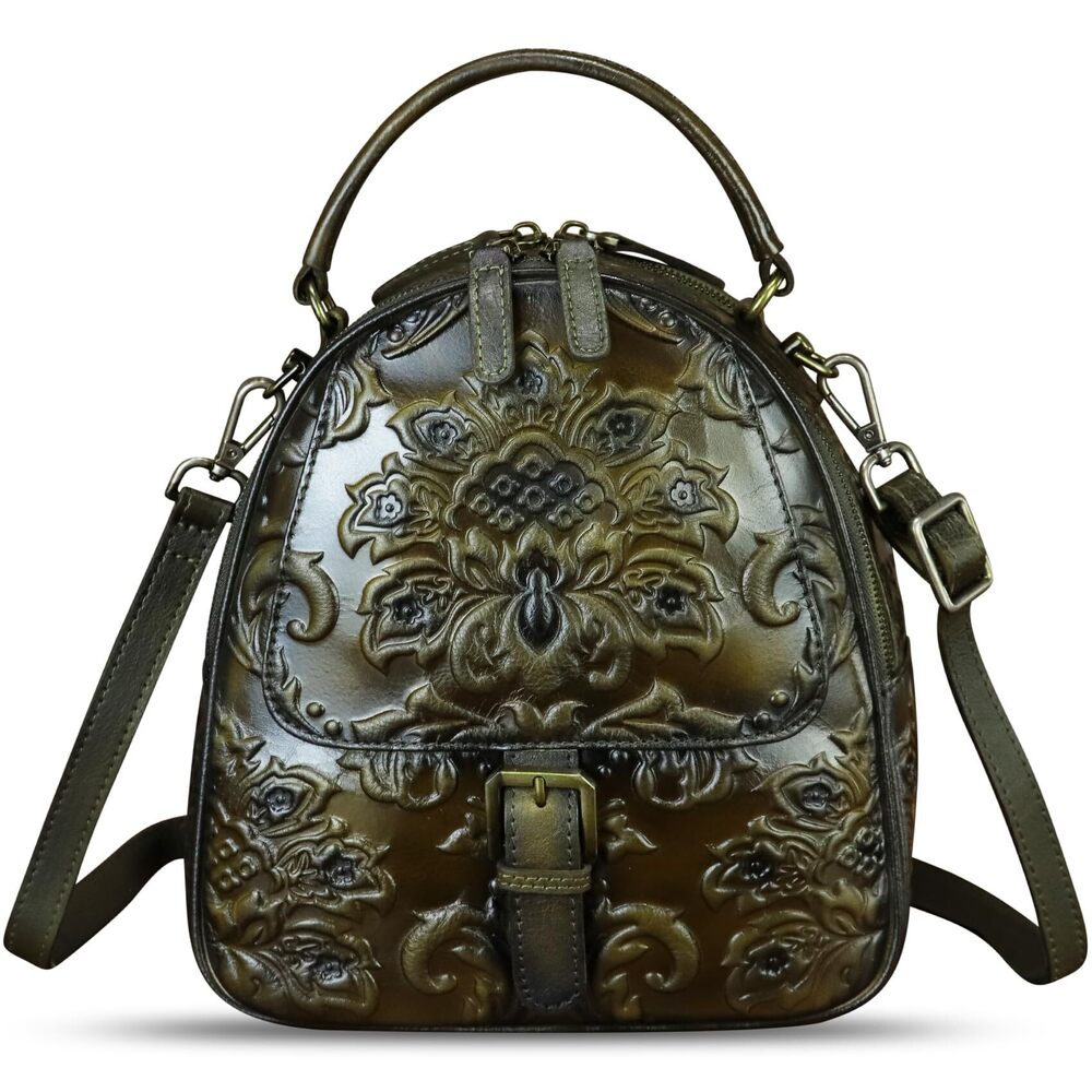 6160 Leather Satchel Purse Embossed Crossbody Handbag Top Handle Bags